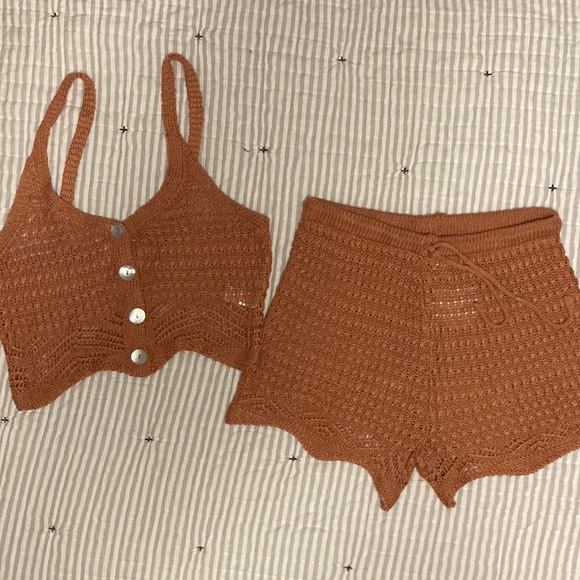 Terra Cotta Crochet Tank and Shorts Set - Picture 1 of 9
